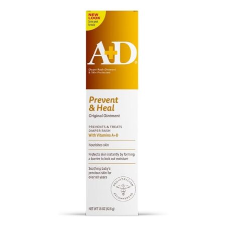 A+D Original Diaper Rash Ointment, Baby Skin Protectant with Lanolin and Petrolatum, Seals Out Wetness, Helps Prevent Diaper Rash, 1.5 Ounce Tube, Packaging May Vary