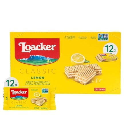 Loacker Classic Lemon Wafers - Premium Crispy Wafer Cookies with Lemon Cream Filling - Multipack of 12 Snack Packs - NON-GMO - Sicilian Lemons - 45g/1.59oz, Pack of 12