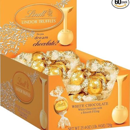 Lindt LINDOR Chocolate Truffles, White Chocolate, 60 Truffles/Box (LAS3514)