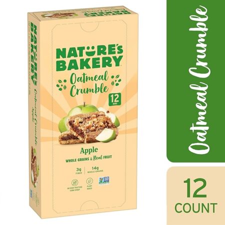 Nature's Bakery Oatmeal Crumble Bars, Apple, Real Fruit, Vegan, Non-GMO, Breakfast Bar, 1 Box With 12 Twin Packs (12 Twin Packs)