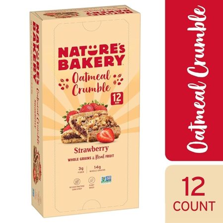 Nature’s Bakery Oatmeal Crumble Bars, Strawberry, Real Fruit, Vegan, Non-GMO, Breakfast bar, 1 Box With 12 Twin Packs