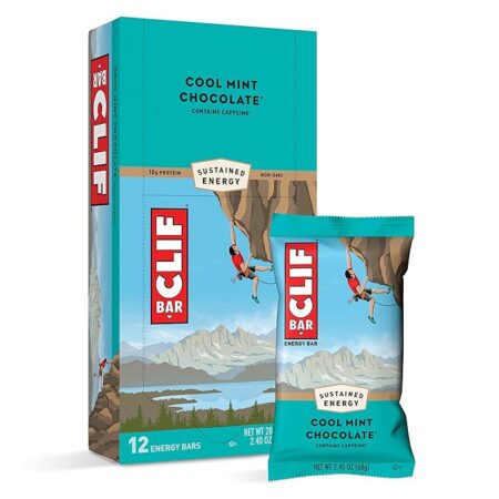 CLIF BARS - Energy Bars - Cool Mint Chocolate - With Caffeine - Made with Organic Oats - Plant Based Food - Vegetarian - Kosher (2.4 Ounce Protein Bars, 12 Count)