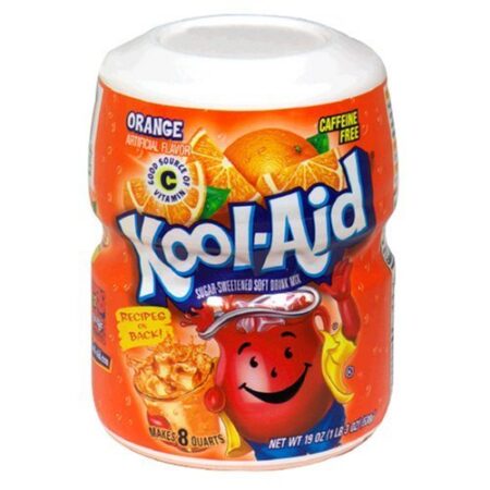 Kool-Aid Caffeine Free Sweetened Powdered Drink Mix, Orange Flavor, 19 oz Canister