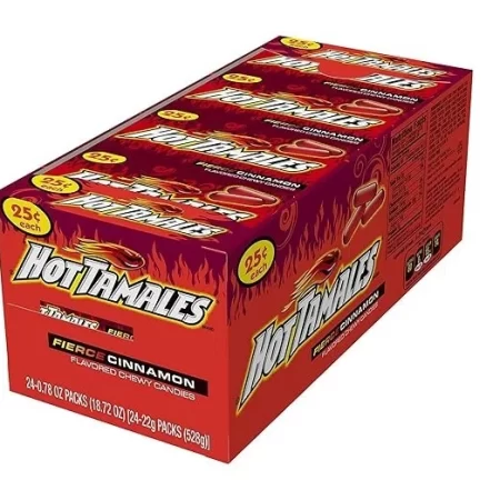 Hot Tamales Fierce Cinnamon Chewy Candy 1 Box of 24 Individual Packs Bulk