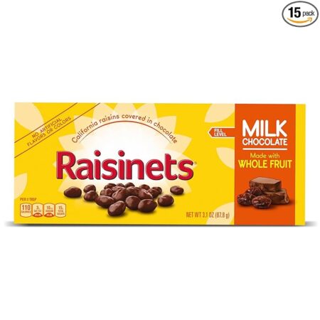 Raisinets, Milk Chocolate Covered California Raisins, Movie Theater Candy Box, 3.1 oz each, Bulk 15 Pack