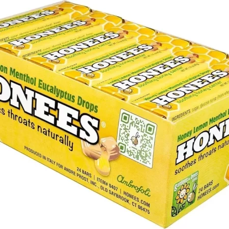 Honees Honey Lemon Menthol Eucalyptus Drops, with Real Honey-Natural Sore Throat -24 BARS