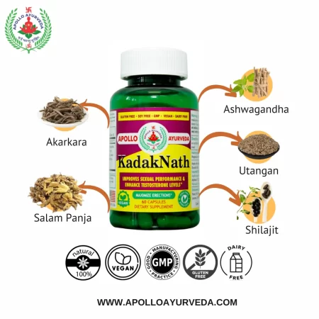 Apollo Ayurveda KadakNath Ayurvedic Vitality and Energy Capsules - 60 capsules