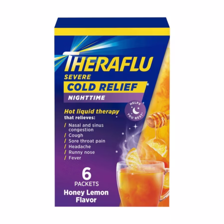 TheraFlu severe cold relief Night time, Honey lemon flavor 6 CT