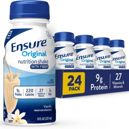 Ensure Original Vanilla Nutrition Shake With Fiber | Small Meal Replacement Shake | Ready to Drink | 9g Protein, 27 Vitamins and Minerals | 8 fl oz - 24 Pack