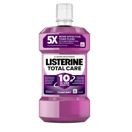 Listerine Total Care Alcohol-Free Anticavity Fluoride Mouthwash, 6 Benefit Oral Rinse to Help Kill 99.9% of Germs 500 ML