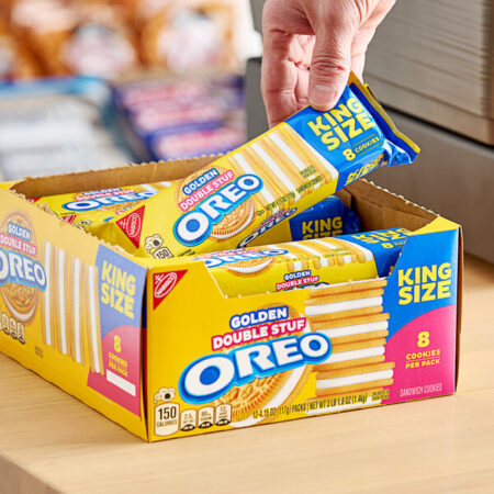 OREO Double Stuf Golden Sandwich Cookies, King Size, 12 Snack Packs (8 Cookies Per Pack)