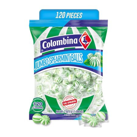 Colombina Jumbo Spearmint Balls, Individually Wrapped Natural Spearmint Flavored Hard Candy, 2.4 lbs (120 Count)