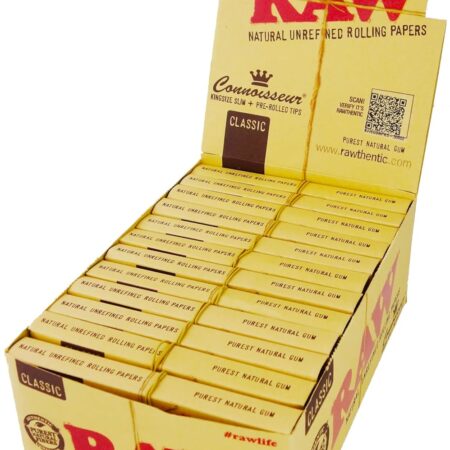 raw classic rolling paper connoesseur slim + tips 24ct/bx