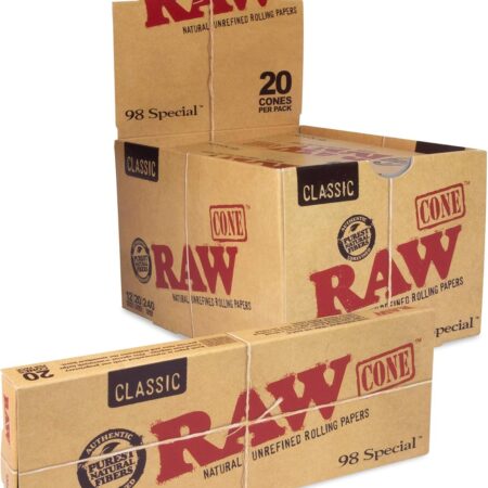 raw cone natural unrefined rolling papers 20cone/pk 12ct