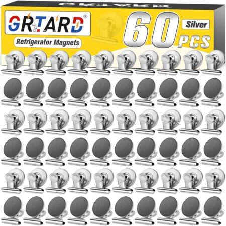 60 Pack Magnetic Clips Heavy Duty, Magnet Clips for Fridge, Refrigerator Magnets with Clip, No-Scratch Strong Magnetic Clip for Refrigerator, Whiteboard, Cruise Cabins, Locker (Silver)
