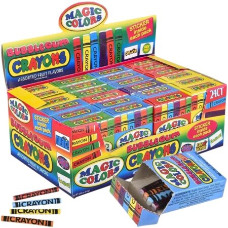 Magic Colors Assorted Fruit Flavored Bubble Gum Crayons Packs: 24-Piece Box
