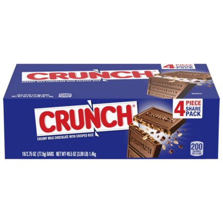 CRUNCH Candy Bar, Creamy Milk Chocolate with Crunchy Crisped Rice, Share Pack, 18 Count, 2.7 oz