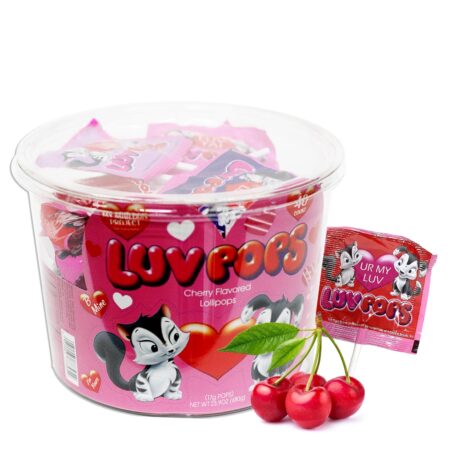 Luv Pops Intense Cherry Flvr Lollipops Jar 40ct