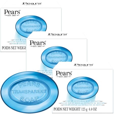 Pears Soap, Pure & Gentle with Mint Extract 3-Pack – Transparent Blue Glycerin Soap