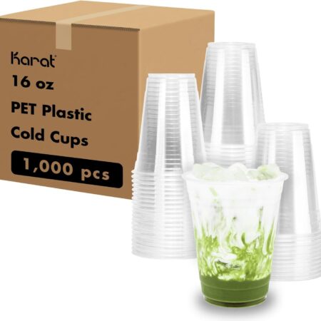 Karat [1,000 ct] 16oz Plastic Cups, Clear Disposable Cold Cup For Iced Coffee, Smoothies, and More, 98mm