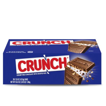 CRUNCH Full-Size Candy Bar, Creamy Milk Chocolate with Crunchy Crisped Rice, 36 Individually Wrapped Bars, 1.55 oz Each