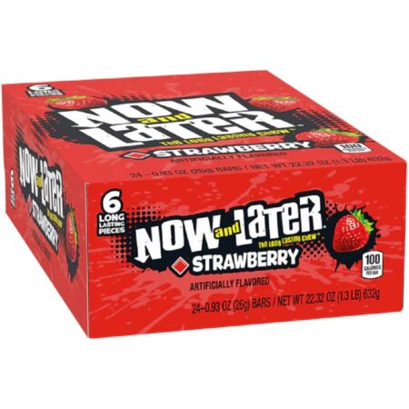 Now & Later Original Taffy Chews Candy, Strawberry, 0.93 Ounce Bar, Pack of 24