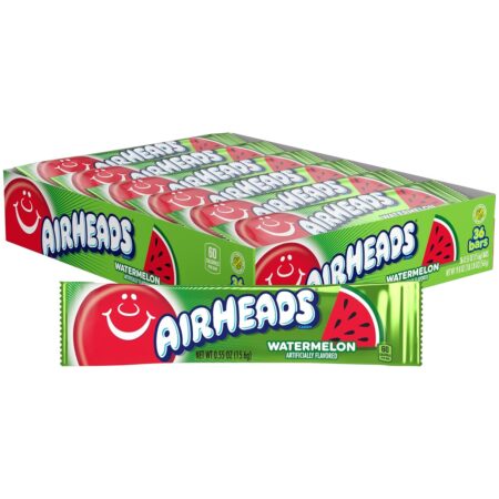 Airheads Candy, WATERMELON  Flavor, Individually Wrapped Full Size Bars, 0.55 Oz Each, Pack of 36