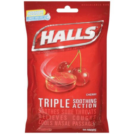 Halls Relief Relieves coughs  & soothes sore throat cherry flavour 12 pack