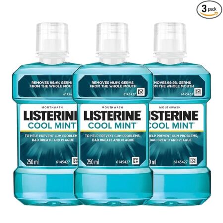 Listerine Cool Mint Mouthwash Liquid, Removes 99.9% Germs, 250ml