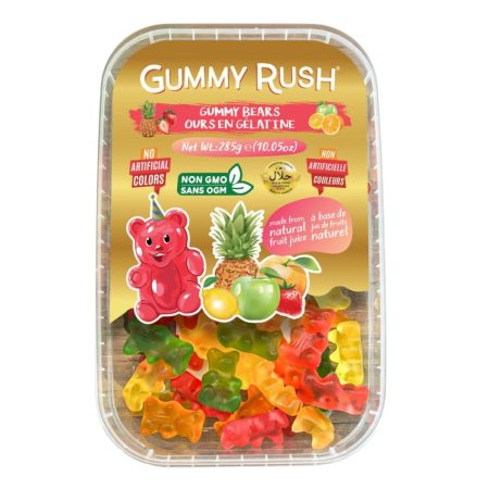 Gummy Rush Sour Belt Vegan Candies 285g (10.05oz), Egg Free, Peanut Free, Fish Free, Soy Free, Sesame Free, Shellfish Free, Dairy Free Chewy Sour Halal Certified Tangy Treat (10.05 Ounce, Gummy Bears)