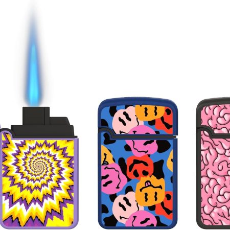 Zengaz 3 Pack Cool Torch Lighters - Refillable Butane Lighter, Windproof Jet Flame, Rubberized Matte Finish, No Flint for Men & Women Plus, Trippy Wonderland, 3-Count (Without Gas)