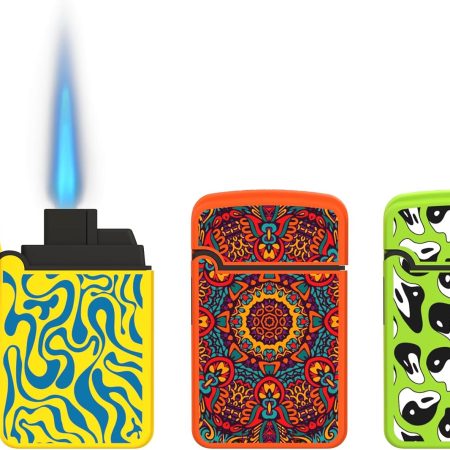 Zengaz 3 Pack Cool Torch Lighters - Refillable Butane Lighter, Windproof Jet Flame, Rubberized Matte Finish, No Flint for Men & Women Plus, Swirls and Twirls, 3-Count (Without Gas)