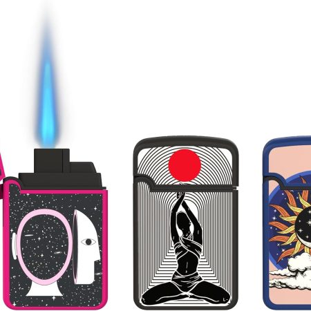 Zengaz 3 Pack Cool Torch Lighters - Refillable Butane Lighter, Windproof Jet Flame, Rubberized Matte Finish, No Flint for Men & Women Plus, Zen World, 3-Count (Without Gas)