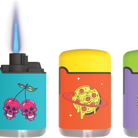 Zengaz Prefilled 3 Pack Cool Torch Lighters - Refillable Butane Lighter, Windproof Jet Flame, Rubberized Matte Finish, No Flint for Men & Women Plus Free 18ML Refill, Here for The Snacks, 3-Count