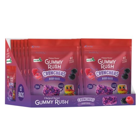 Gummy Rush Crunchers Fruit Flavoured Jelly Candies, 2.826oz Each Bag – Crunchy Sugar Coated Soft Chewy Gummies – Pack of 12 (Berry Bliss)