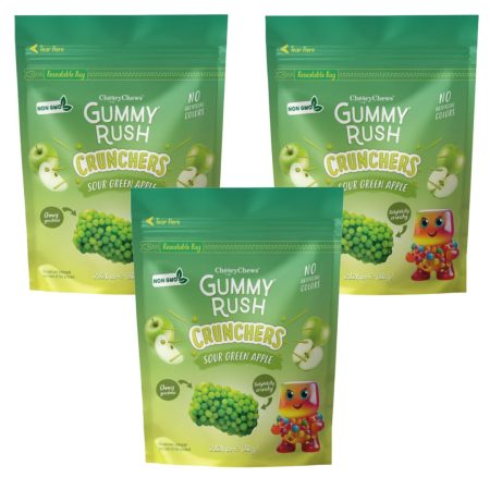 Gummy Rush Crunchers Fruit Flavoured Halal Jelly Candies, 2.826 oz Resealable Bag – Crunchy Sugar Coated, NON-GMO, No Artificial Colors Soft Chewy Gummies - 3 Pack (2.826 oz, Berry Blis)