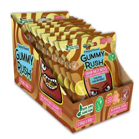Gummy Rush Sour Belt Candies 2.11oz, Egg Free, Peanut Free, Fish Free, Soy Free, Sesame Free, Shellfish Free, Chewy Sour Tangy Treat - Pack of 12 (2.11oz, Cola Pop)