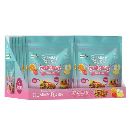 Gummy Rush Crunchers Fruit Flavoured Jelly Candies, 2.826oz Each Bag – Crunchy Sugar Coated Soft Chewy Gummies – Pack of 12 (Party Mix)