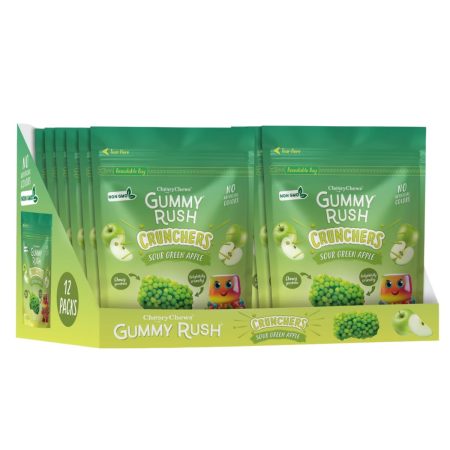 Gummy Rush Crunchers Fruit Flavoured Jelly Candies, 2.826oz Each Bag – Crunchy Sugar Coated Soft Chewy Gummies – Pack of 12 (Sour Green Apple)