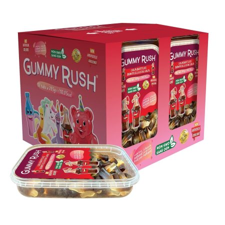 Cherry Chews Gummy Rush Candies, Gluten-Free, Halal Certified, Top 10 Allergen-Free, Soft & Chewy Candy, 285g (10.05 oz) Tubs - 12 Count (10.05 oz, Cola Bottles)