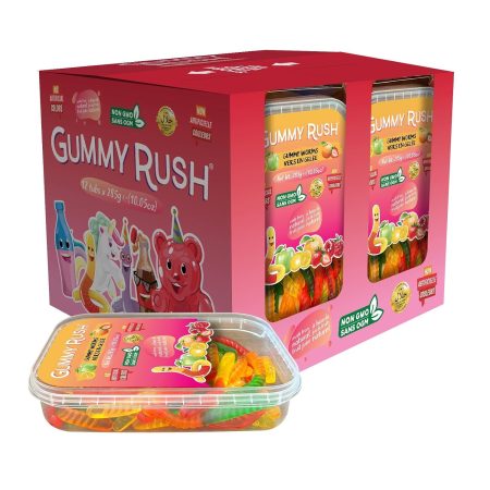 Cherry Chews Gummy Rush Candies, Gluten-Free, Halal Certified, Top 10 Allergen-Free, Soft & Chewy Candy, 285g (10.05 oz) Tubs - 12 Count (10.05 oz, Gummy Worms)