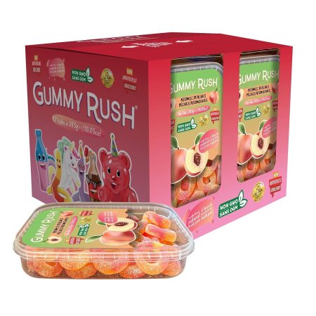 Cherry Chews Gummy Rush Candies, Gluten-Free, Halal Certified, Top 10 Allergen-Free, Soft & Chewy Candy, 285g (10.05 oz) Tubs - 12 Count (10.05 oz, Atomic Peaches)
