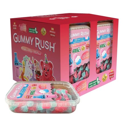 Cherry Chews Gummy Rush Candies, Gluten-Free, Halal Certified, Top 10 Allergen-Free, Soft & Chewy Candy, 285g (10.05 oz) Tubs - 12 Count (10.05 oz, Baby Bottles)