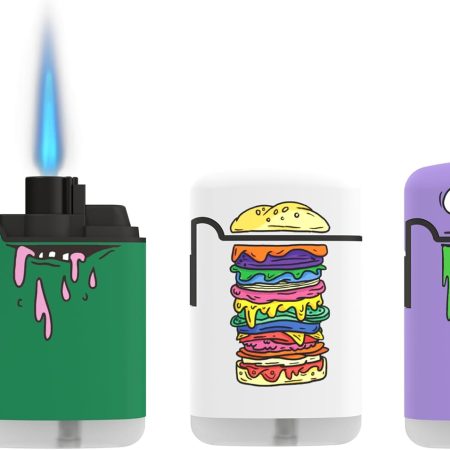 Zengaz 3 Pack Cool Torch Lighters - Refillable Butane Lighter, Windproof Jet Flame, Rubberized Matte Finish, No Flint for Men & Women Plus, Monstrous Munchies, 3-Count (Without Gas)