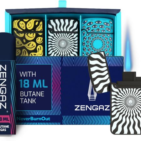 Zengaz Prefilled 3 Pack Cool Torch Lighters - Refillable Butane Lighter, Windproof Jet Flame, Rubberized Matte Finish, No Flint for Men & Women Plus Free 18ML Refill, Have a Nice Trip, 3-Count