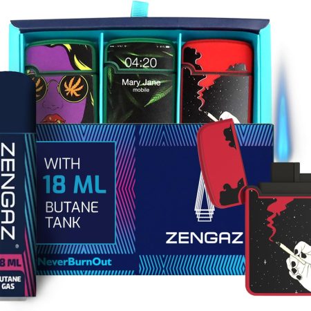 Zengaz Prefilled 3 Pack Cool Torch Lighters - Refillable Butane Lighter, Windproof Jet Flame, Rubberized Matte Finish, No Flint for Men & Women Plus Free 18ML Refill, 4:20 Callin, 3-Count