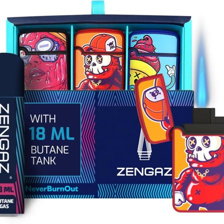 Zengaz Prefilled 3 Pack Cool Torch Lighters - Refillable Butane Lighter, Windproof Jet Flame, Rubberized Matte Finish, No Flint for Men & Women Plus Free 18ML Refill, for The Squad, 3-Count
